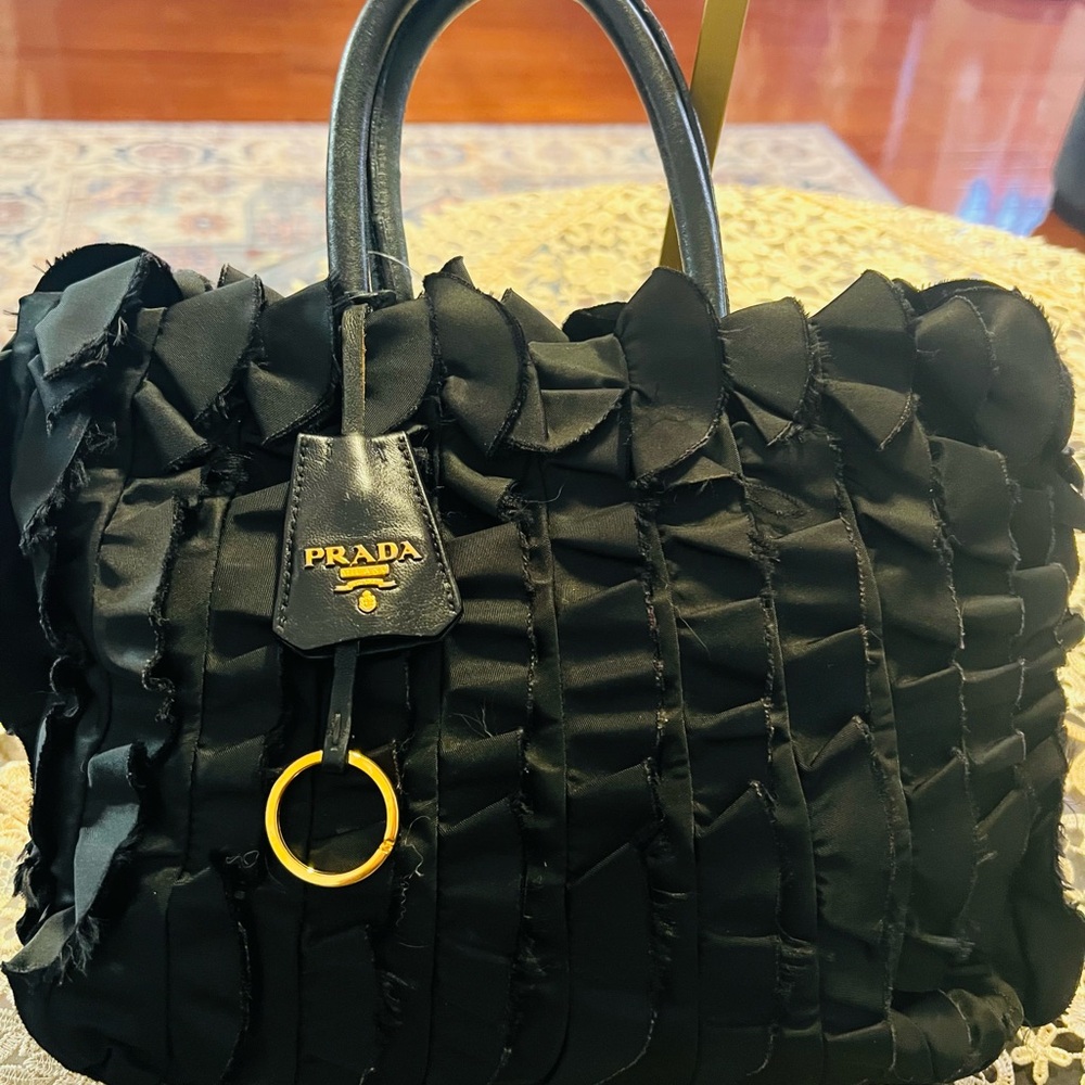 Prada Black Satchel with Ruffled Texture CERTIFICATE OF AUTHENTICITY